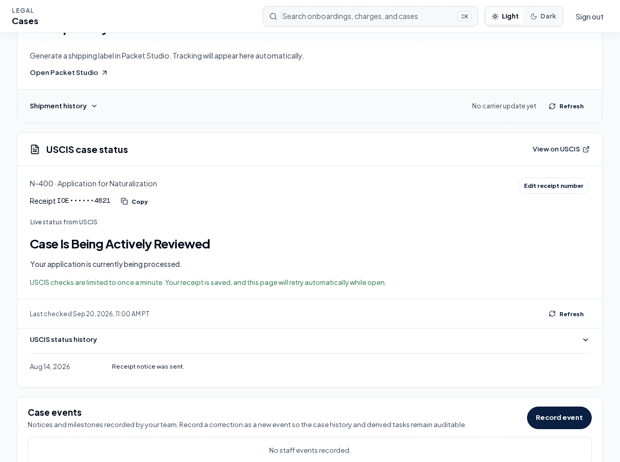 USCIS case status showing a case being actively reviewed
